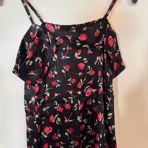 Reformation Black & Red Floral Design Top